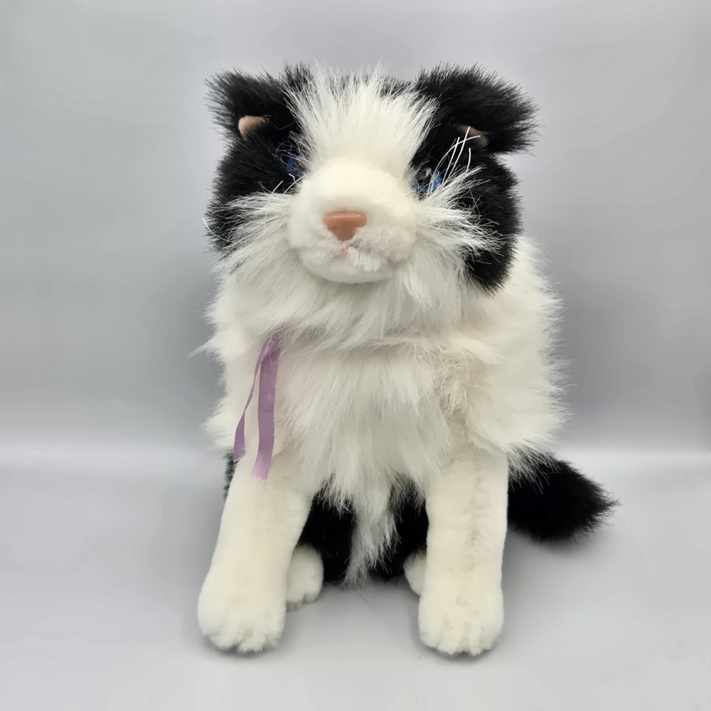 Vintage Diamond Plush Toys Cat Plush Black & White Realistic 11" Sitting